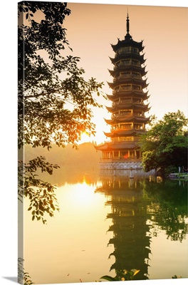 China, Guangxi province, Guilin, Banyan Lake Pagodas