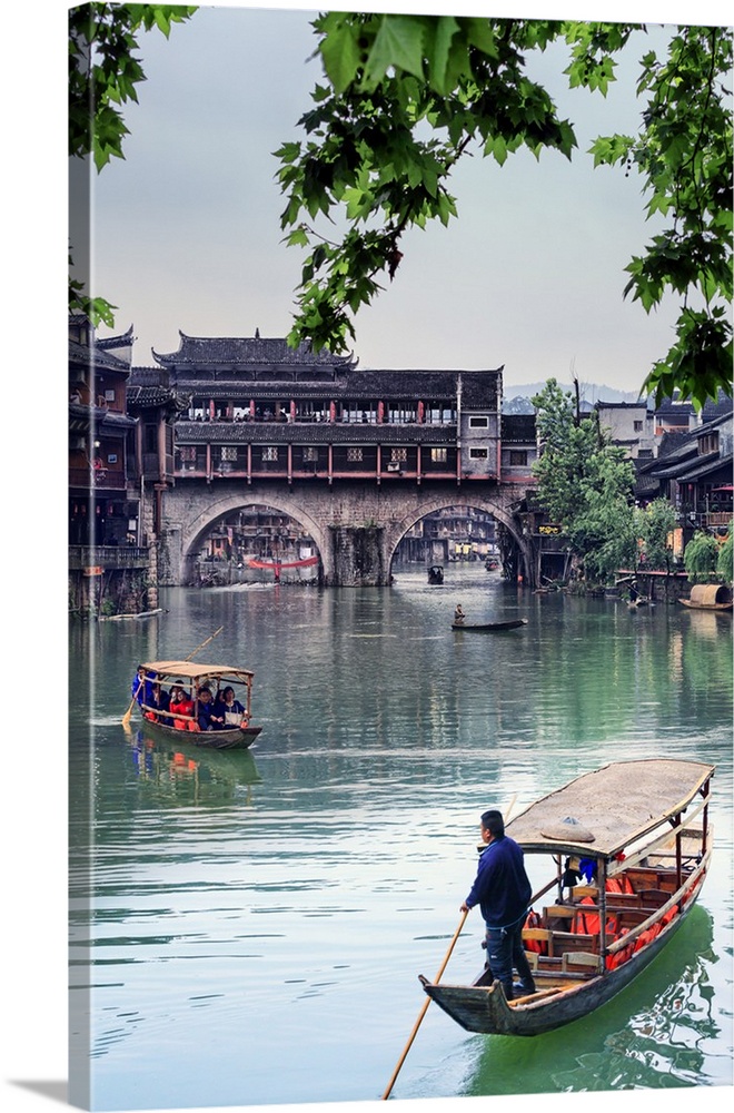 China, Hunan province, Fenghuang, riverside houses.