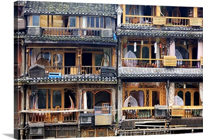 China, Hunan province, Fenghuang, riverside houses