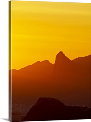 Christ the Redeemer at sunset viewed from Parque da Cidade in Niteroi, Brazil