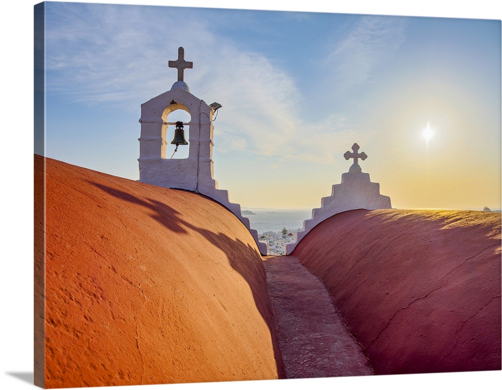 Church of Agios Antonios and Agios Nikolaos at sunset, Chora, Mykonos Town, Mykonos Island, Cyclades, Greece