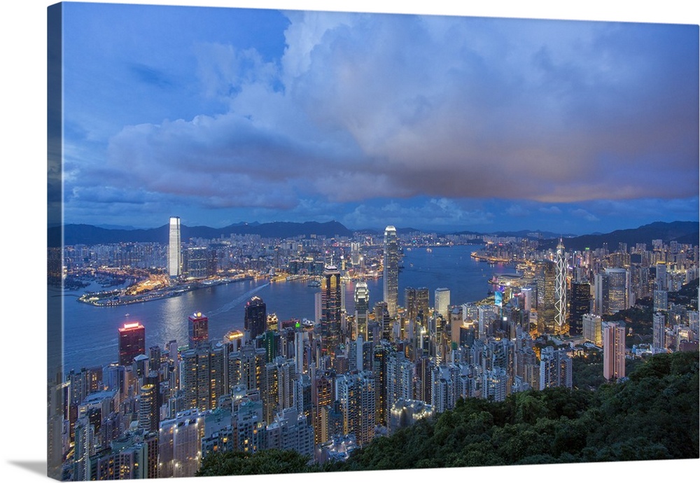 City skyline and Victoria Harbour viewed from Victoria Peak, Hong Kong, China