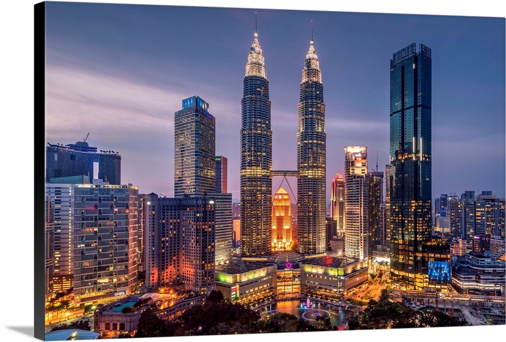 City skyline at dusk, Kuala Lumpur, Malaysia.
