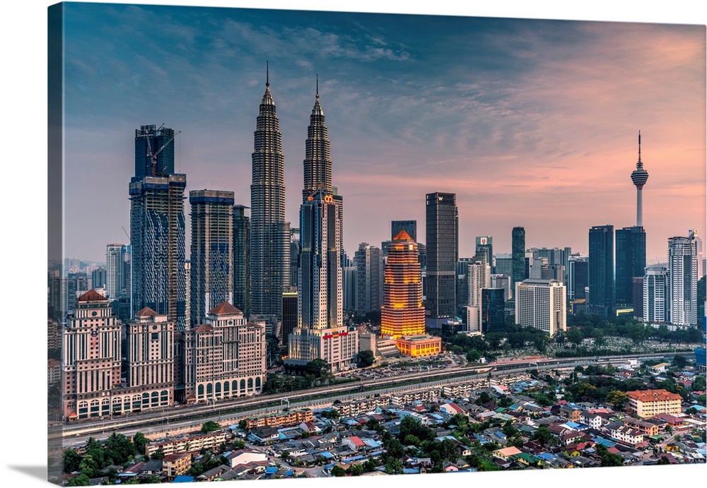 City skyline at sunset, Kuala Lumpur, Malaysia.