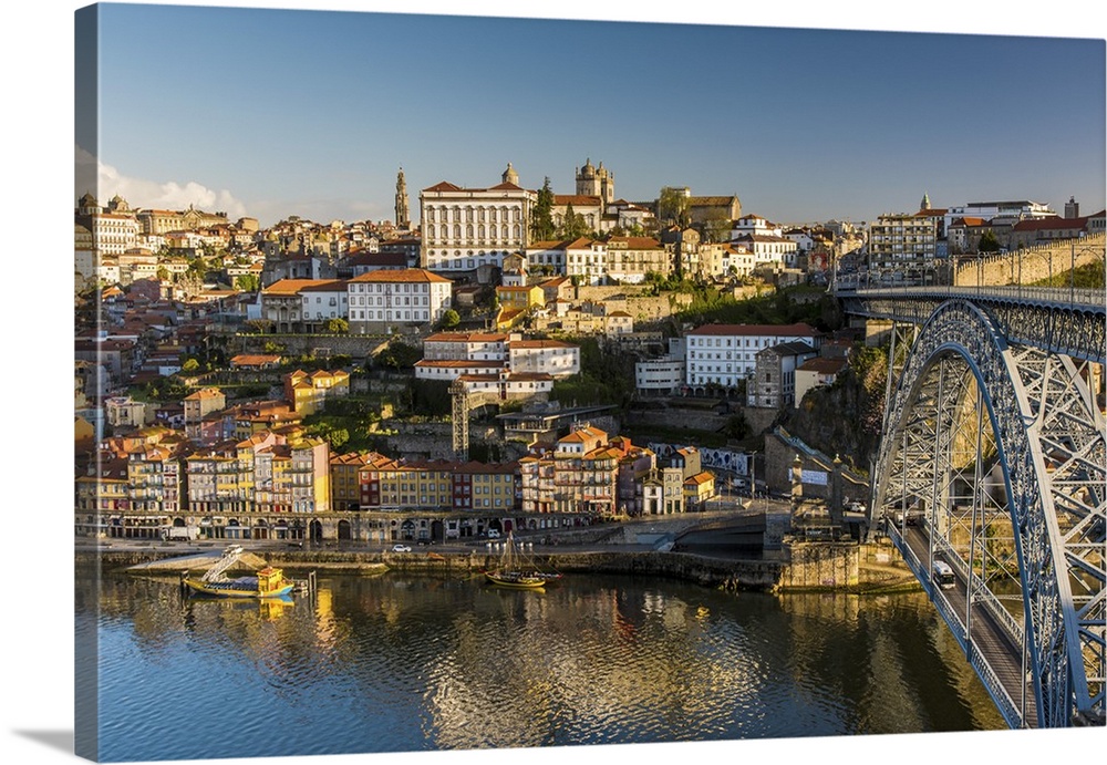City skyline with Douro river and Dom Luis I bridge, Porto, Portugal.
