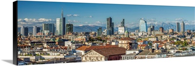 City skyline with the Alps in the background, Milan, Lombardy, Italy