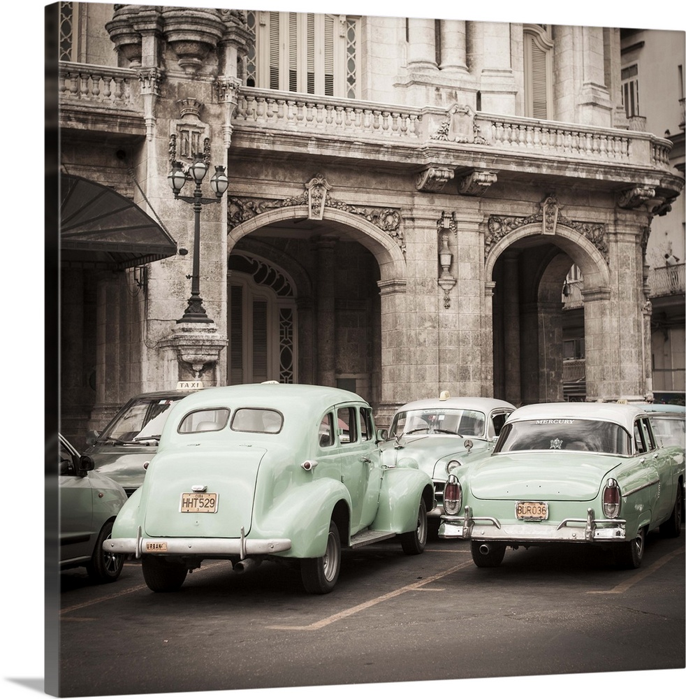 Classic American Cars in front of the Gran Teatro, Parque Central, Havana, Cuba