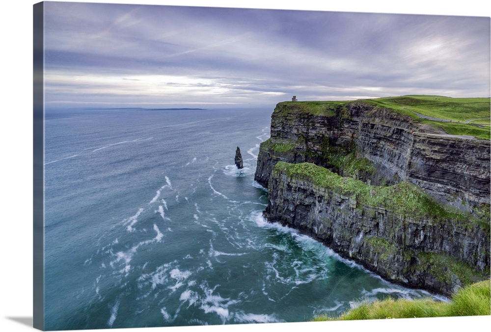 O'Brien's Tower and Breanan rock. Cliffs of Moher, Liscannor, Munster, County Clare, Ireland, Europe.