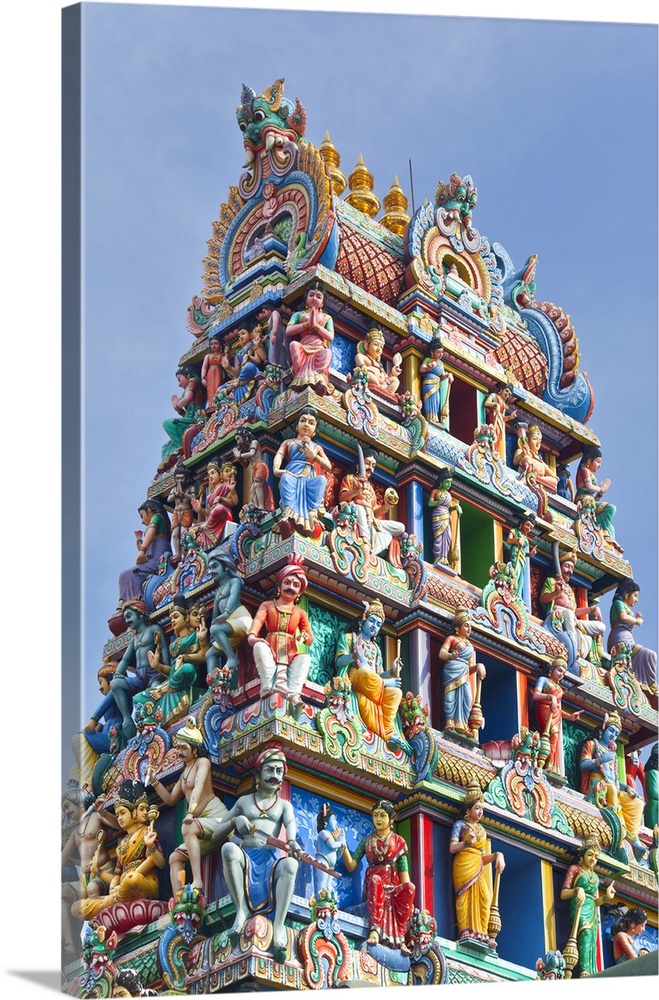 Close up of the Gopuram of the Sri Mariamman Temple in Singapore. A Dravidian style temple in Singapore's Chinatown, Singa...