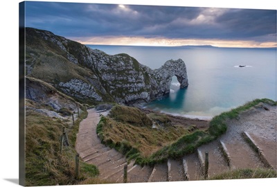 Coastpath steps leading to Durdle Door on the Jurassic Coast, Dorset, England