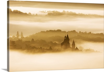 Collonges-la-Rouge in the mist, Correze, Nouvelle-Aquitaine, France