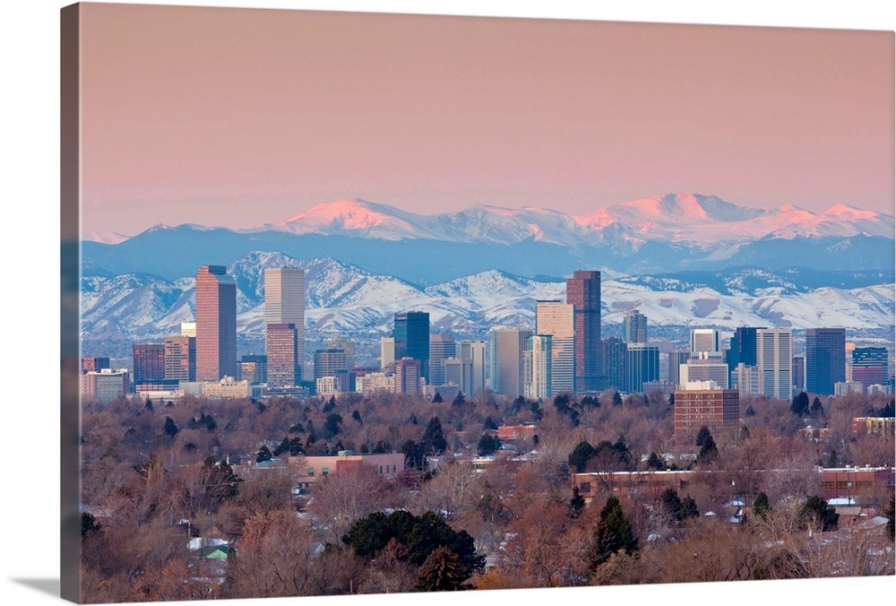 Colorado, Denver, city view and Rocky Mountains from the east Wall Art