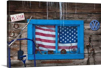 Colorado, Telluride, US Flag in window