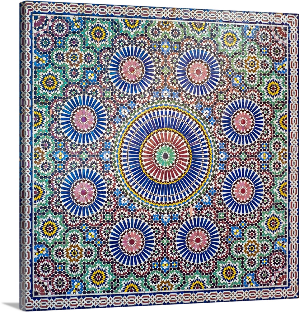 Morocco, Marrakech-Safi (Marrakesh-Tensift-El Haouz) region, Marrakesh. Colorful geometric tiles at the Marrakech Museum, ...