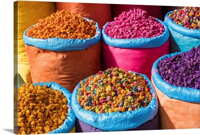 Colorful spices for sale in spice market, medina old town