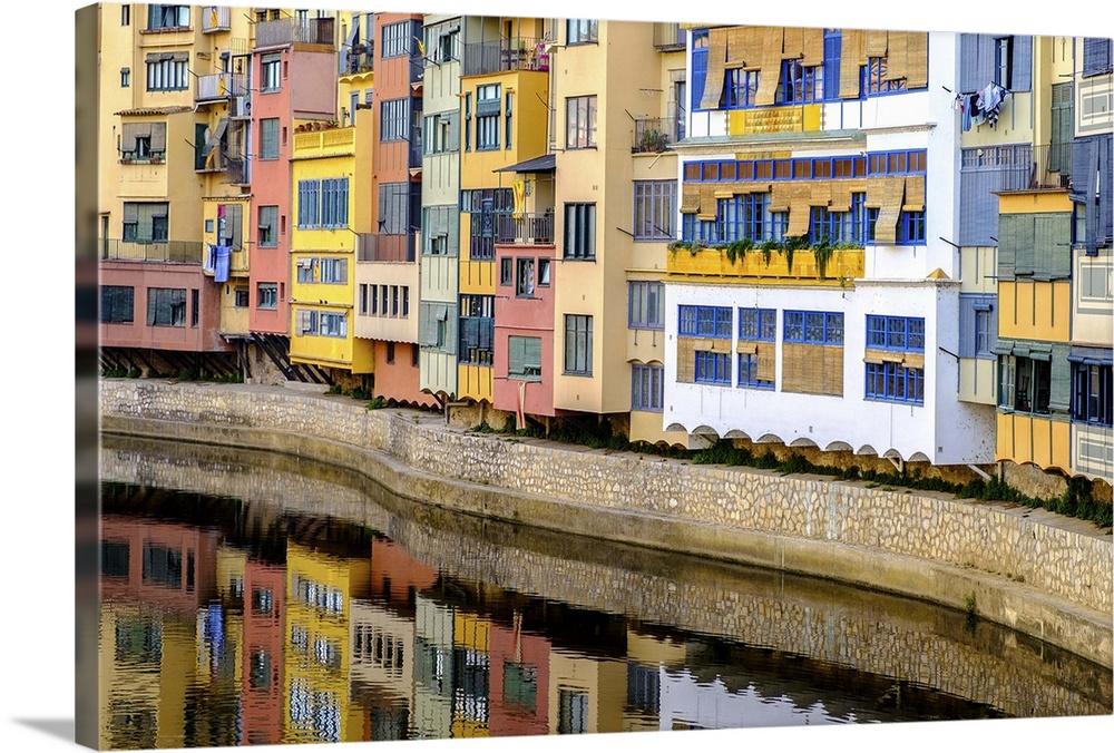 Coloured houses on the Onyar River, Girona, Spain.
