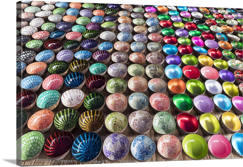 Colourful bowls made out of coconut shells, Sapa, Sa Pa District, Lao Cai Province, Vietnam