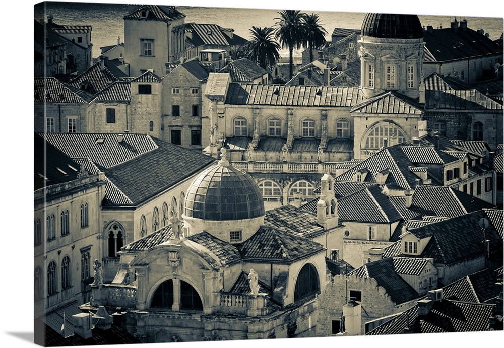 Croatia, Dalmatia, Dubrovnik, Old Town (Stari Grad) from Old Town Walls, Church of St. Blaise (Crkva Svetog Vlaha) left an...