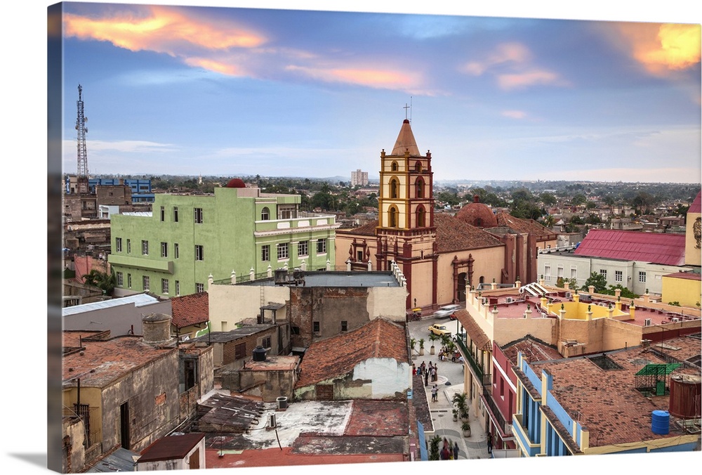 Cuba, Camaguey, Camaguey Province, City view looking towards Iglesia De Nuestra Se..ora De La Soledad