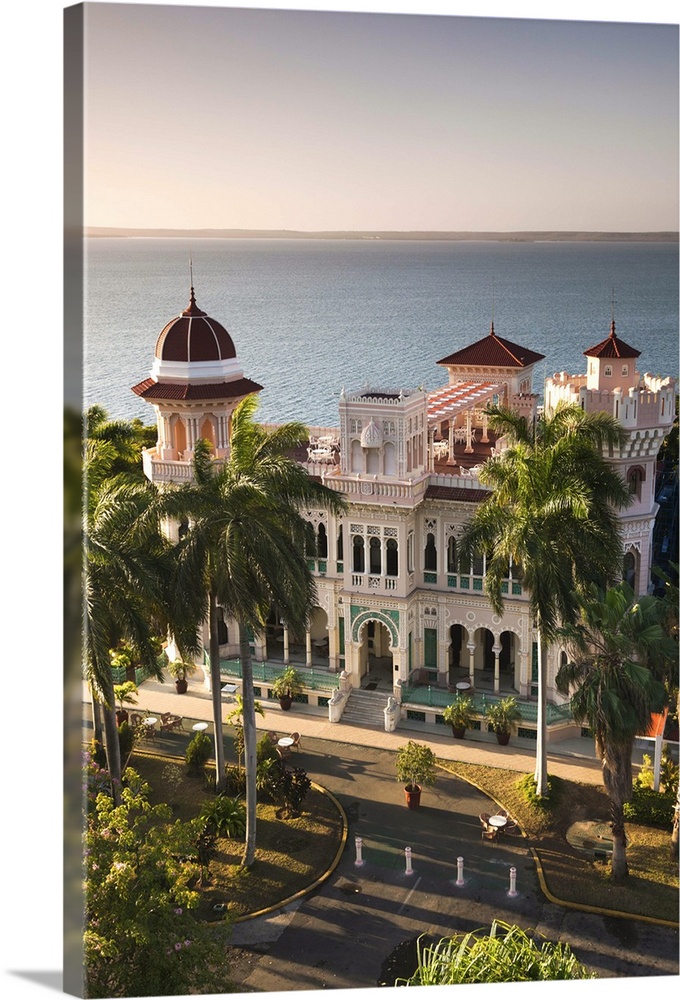 Cuba, Cienfuegos Province, Cienfuegos, Punta Gorda, Palacio de Valle, restored sugar baron house, elevated view