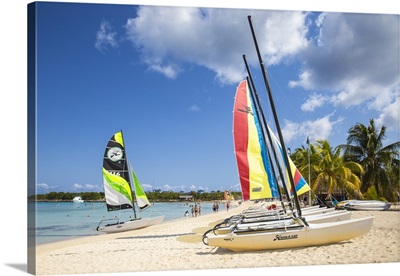 Cuba, Holguin Province, Catamarans on Playa Esmeralda