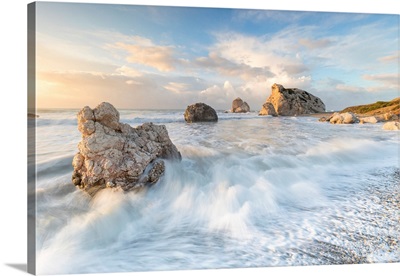 Cyprus, Paphos, Petra Tou Romiou Also Known As Aphrodite's Rock At Sunrise