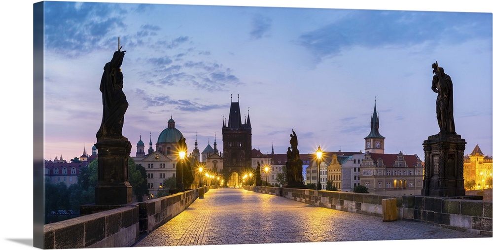 Czech Republic, Prague, Stare Mesto (Old Town). Charles Bridge at dawn.