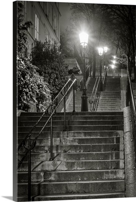 Dark Stairs At Night, Montmartre, Paris, Ile-De-France, France