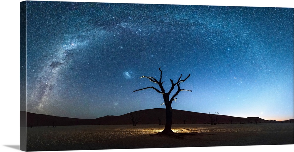 Deadvlei, Namib-Naukluft National Park, Namibia, Africa. Dead Acacia Trees At Night.
