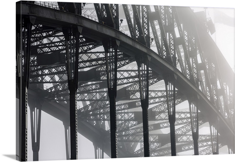 Detail of Sydney Harbour Bridge in fog, Sydney, New South Wales, Australia.