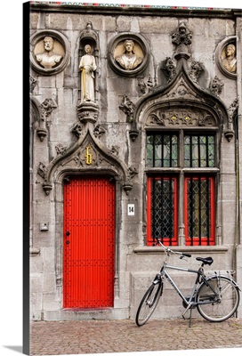 Detail of the facade of Holy Blood Basilica, Burg, Bruges, West Flanders, Belgium