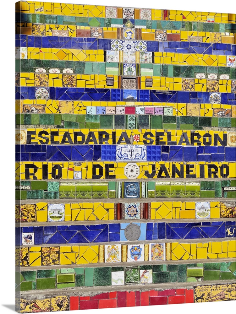 Brazil, City of Rio de Janeiro, Detailed view of the Selaron Steps connecting Lapa and Santa Teresa Neighborhoods.