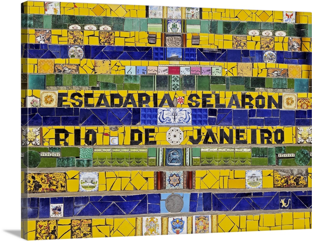 Brazil, City of Rio de Janeiro, Detailed view of the Selaron Steps connecting Lapa and Santa Teresa Neighborhoods.
