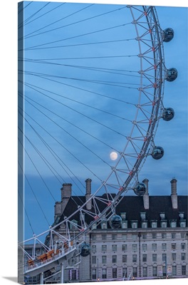 Details Of London Eye Ferris Wheel Under The Full Moon, London, United Kingdom