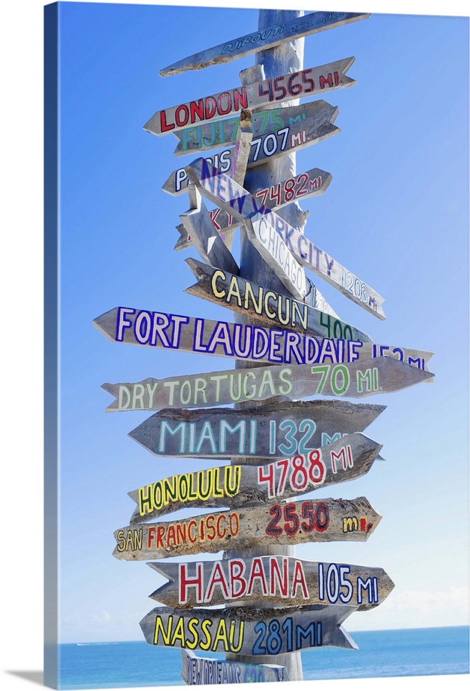 Directions signpost near seaside, Key West, Florida, USA