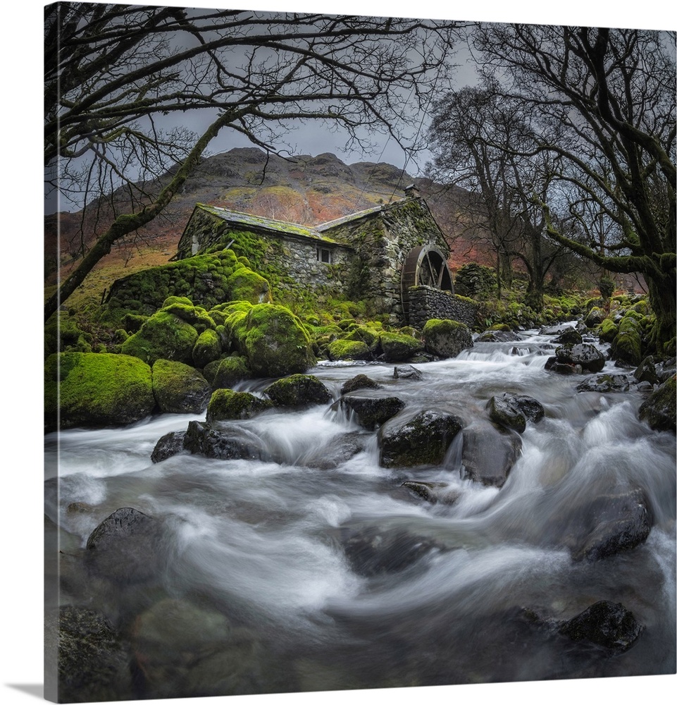 Dissused water mill, Borrowdale, Lake District National Park, Cumbria, England, UK.