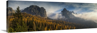 Dolomites In Autumn Mist, South Tyrol, Trentino-Alto Adige, Italy