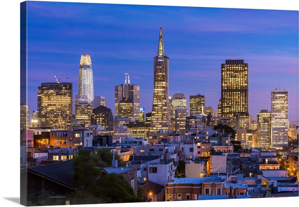 Downtown skyline at dusk, San Francisco, California, USA