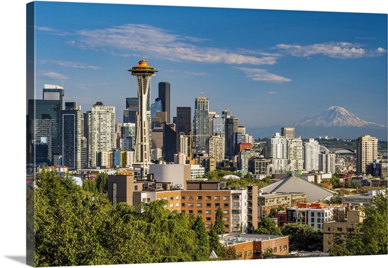 Downtown Skyline With The Iconic Space Needle, Seattle, Washington, USA ...