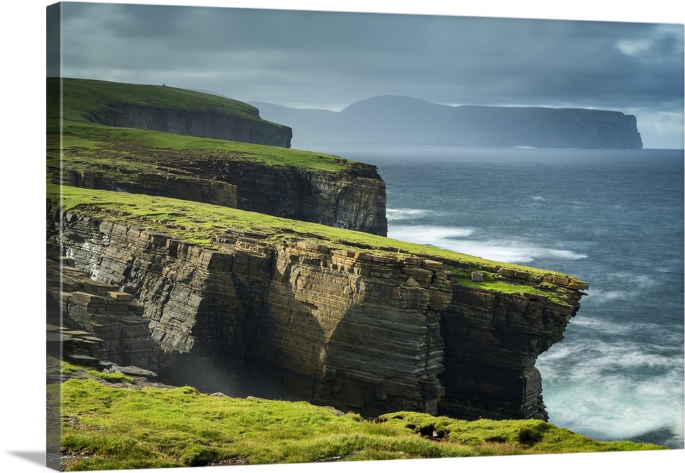 Dramatic cliffs on the wild west coast or Mainland, Orkney Islands, Scotland. Autumn (September) 2019.