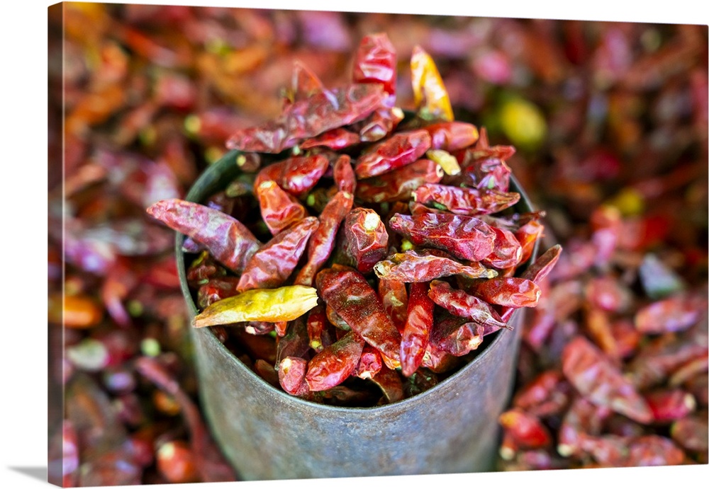 Close-up of dried chili peppers on market, Lake Inle, Nyaungshwe Township, Taunggyi District, Shan State, Myanmar