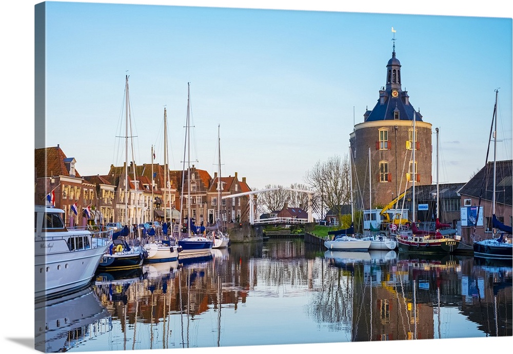Netherlands, North Holland, Enkhuizen. Drommedaris tower, historic former city gate at the entrance to Oude Haven (Old Har...