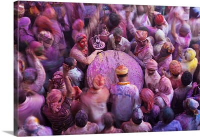 Drum in temple during Holi festival, Mathura, Uttar Pradesh, India