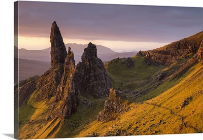 Early Morning Sunlight At The Old Man Of Storr On The Isle Of Skye, Scotland, Autumn