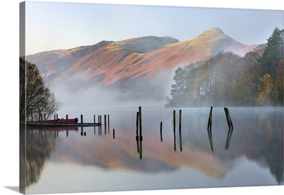 Early Morning Tranquil Scenes Of Derwent Water, Cumbria, England