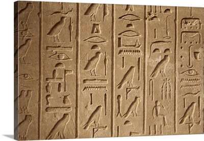 Egypt, Karnak, Hieroglyphics on one of many decorated blocks at Karnak