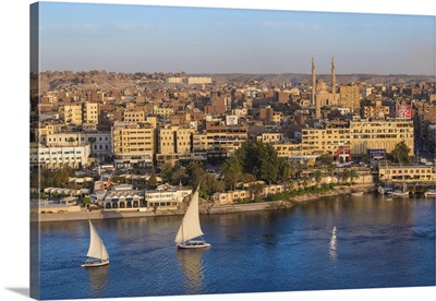 Egypt, Upper Egypt, Aswan, View of Aswan and River Nile