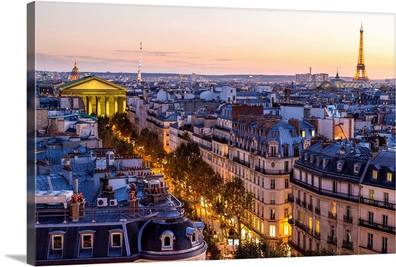 Eiffel Tower and Paris skyline at dusk, Paris, France Wall Art, Canvas ...