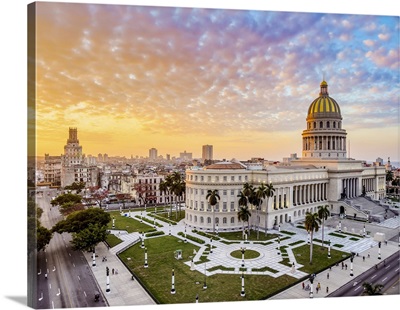 El Capitolio At Sunset, Elevated View, Havana, La Habana Province, Cuba