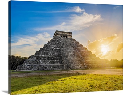 El Castillo Or Temple Of Kukulcan At Sunset, Chichen Itza, Yucatan State, Mexico